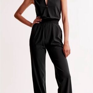 Abercrombie & Fitch Black V-Neck Elastic-Waist Jumpsuit